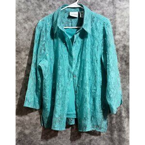Gorgeous Alfred Dunner set - blouse & matching tank Wmn's Sz 16 aqua spangly